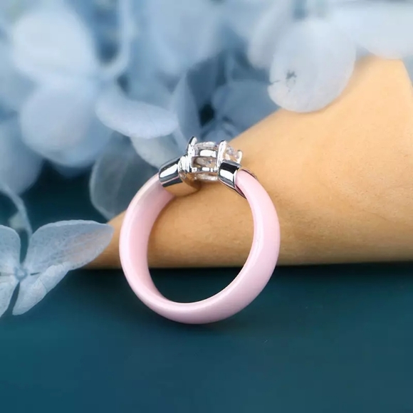 NEW Pink Ceramic Diamond Engagement Ring - Picture 10 of 16